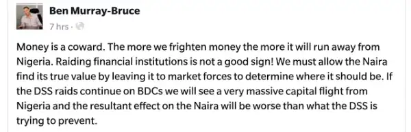 Ben Murray-Bruce reacts to DSS raid on bureau de change offices in Abuja